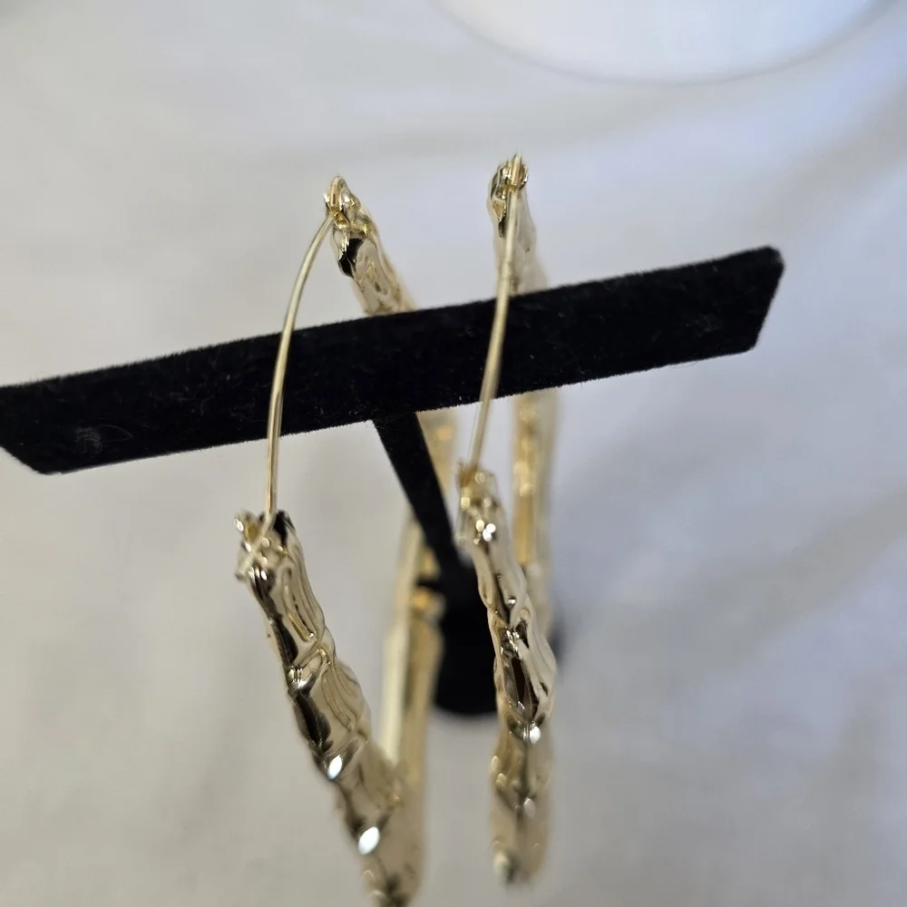 Gold Filled Large Statement Doorknocker Bamboo Hoop Earrings